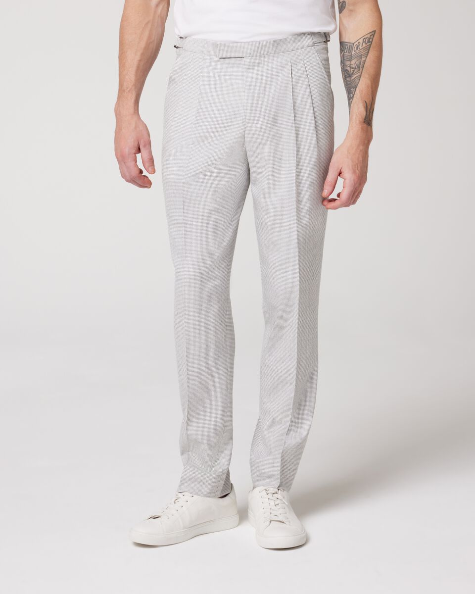 Pleated Slim Stretch Checked Tailored Pant